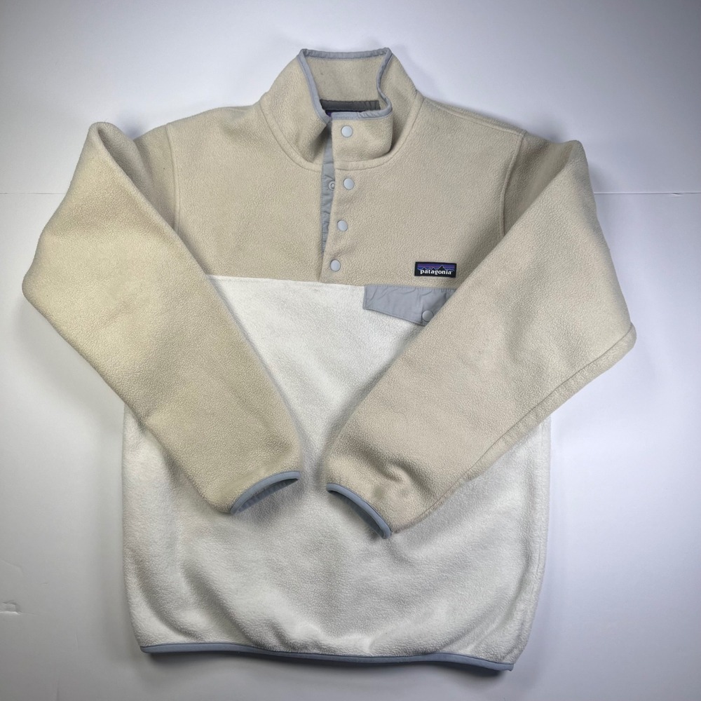 Patagonia Synchilla SnapT Fleece Pullover Women Small Cream Tan Colorblock 25455